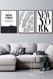 ARTZE NEW YORK Skyline Street Map City Prints Framed Wall Art - Medium in Black - Size: W45 cm x H62 cm x D20mm - thumbnail 1