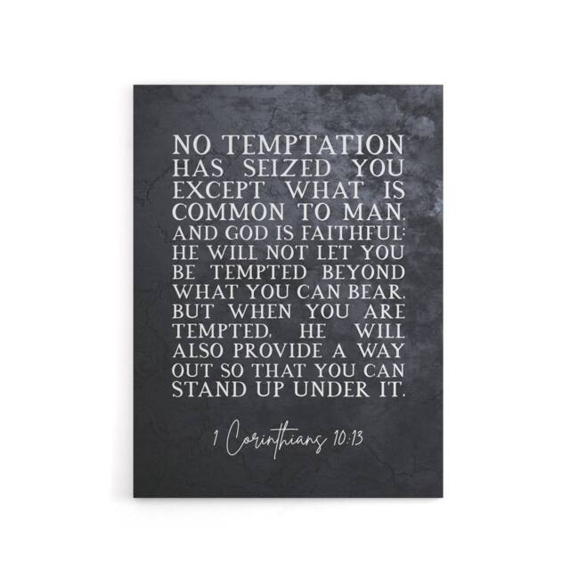 "Artery8 Corinthians 10 13 No be tempted Bible Quote Canvas Wall Art Print in Grey - Size: W18"" x H24""" - image 1