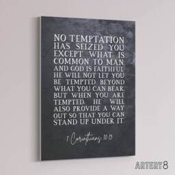 "Artery8 Corinthians 10 13 No be tempted Bible Quote Canvas Wall Art Print in Grey - Size: W18"" x H24""" - thumbnail 2