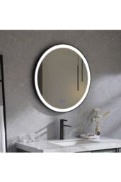 Living and Home D80cm Round Metal Framed LED Bathroom Wall Mirror in Black - thumbnail 4