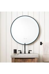 Living and Home D80cm Round Metal Framed LED Bathroom Wall Mirror in Black - thumbnail 2