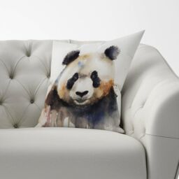 Warren Reed - Designer Panda Watercolour Cushions in Brown - Size: 60 cm x 60 cm - thumbnail 2