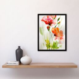 "Artery8 Abstract Flowers Red Green Watercolour Painting Framed Wall Art - Size: W12"" x H16""" - thumbnail 4