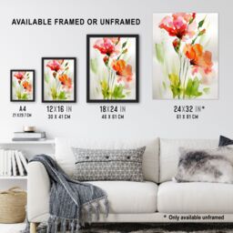 "Artery8 Abstract Flowers Red Green Watercolour Painting Framed Wall Art - Size: W12"" x H16""" - thumbnail 3