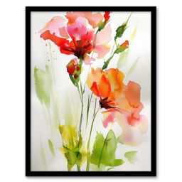 "Artery8 Abstract Flowers Red Green Watercolour Painting Framed Wall Art - Size: W12"" x H16""" - thumbnail 1