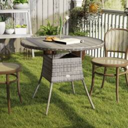 OUTSUNNY Outdoor PE Rattan Dining Table w/ Wood-plastic Composite Top, Grey - thumbnail 1