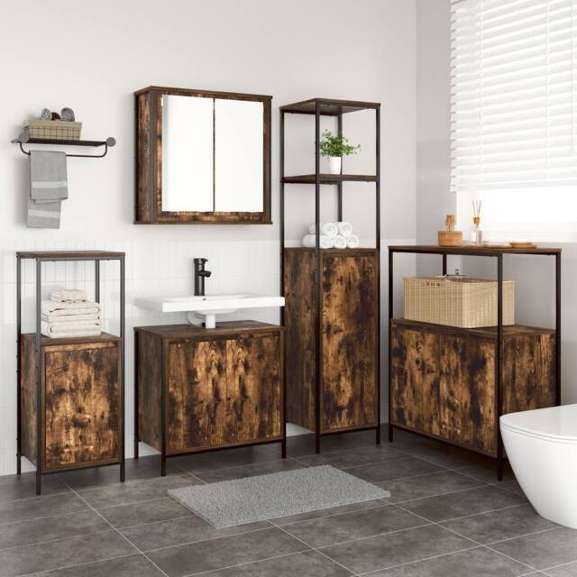 Berkfield Home 5-Piece Bathroom Furniture Set in Smoked Oak Engineered Wood in Brown - image 1