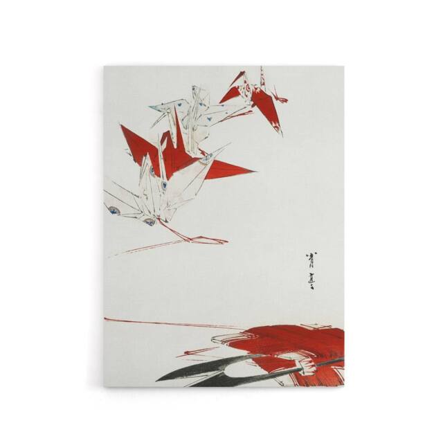 "Artery8 Bird Origami Crane Kachoga Canvas Wall Art Print Watanabe Seitei in Red - Size: W18"" x H24""" - image 1