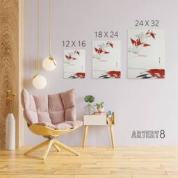 "Artery8 Bird Origami Crane Kachoga Canvas Wall Art Print Watanabe Seitei in Red - Size: W18"" x H24""" - thumbnail 4