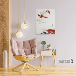"Artery8 Bird Origami Crane Kachoga Canvas Wall Art Print Watanabe Seitei in Red - Size: W18"" x H24""" - thumbnail 3