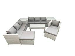 Fimous Wicker PE Rattan Sofa Garden Furniture Set with Oblong Coffee Table Armchair 2 Big Footstools 2 Side Tables Light Grey Mixed - thumbnail 2