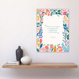 "Artery8 Wall Art Print Happiness is the Path Buddhist Mindfulness Quote Floral Poster - Size: W24"" x H32""" - thumbnail 4