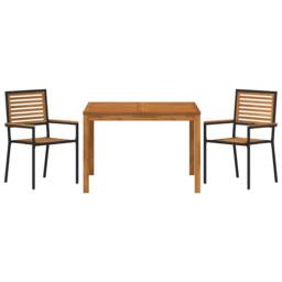 Berkfield Home 3 Piece Garden Dining Set Black Poly Rattan Acacia - thumbnail 7