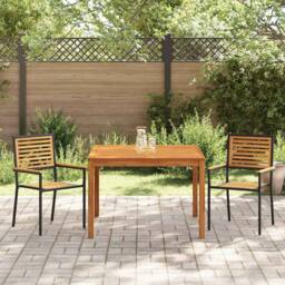 Berkfield Home 3 Piece Garden Dining Set Black Poly Rattan Acacia - thumbnail 4