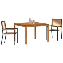 Berkfield Home 3 Piece Garden Dining Set Black Poly Rattan Acacia - thumbnail 3