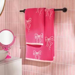 OHS Bows 100% Premium Cotton Bath Towel Hotel Quality Soft Absorbent in Bright Pink - thumbnail 2