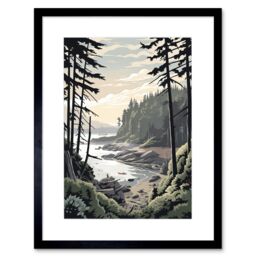 "Artery8 Wall Art Print Great Bear Rainforest Hikers Coastal Landscape Artwork Framed 9X7 Inch in Black - Size: W7"" x H9""" - thumbnail 1