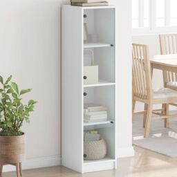 Berkfield Home Highboard with Glass Doors White 35x37x142 cm - Size: 35 x 37 x 142 cm