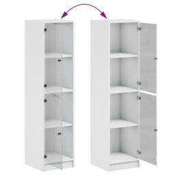 Berkfield Home Highboard with Glass Doors White 35x37x142 cm - Size: 35 x 37 x 142 cm - thumbnail 9