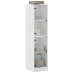 Berkfield Home Highboard with Glass Doors White 35x37x142 cm - Size: 35 x 37 x 142 cm - thumbnail 4