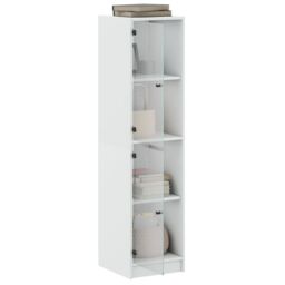 Berkfield Home Highboard with Glass Doors White 35x37x142 cm - Size: 35 x 37 x 142 cm - thumbnail 5