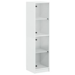 Berkfield Home Highboard with Glass Doors White 35x37x142 cm - Size: 35 x 37 x 142 cm - thumbnail 2