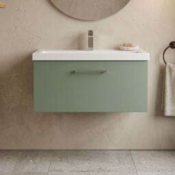 Balterley Bathroom Wall Hung 2 Soft Close Drawer Vanity Unit, Satin Green, 610mm in Green - thumbnail 9