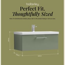 Balterley Bathroom Wall Hung 2 Soft Close Drawer Vanity Unit, Satin Green, 610mm in Green - thumbnail 5