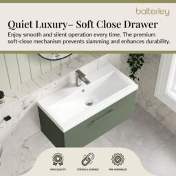 Balterley Bathroom Wall Hung 2 Soft Close Drawer Vanity Unit, Satin Green, 610mm in Green - thumbnail 3