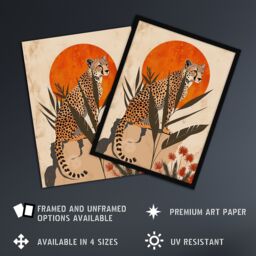 "Artery8 Wall Art Print Cheetah Perched on Rock Boho Sunset Sun Plants Poster in Beige - Size: W12"" x H16""" - thumbnail 2
