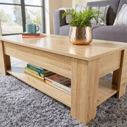Nordara Oak Wooden Lift Top Coffee Table With Storage & Shelf in Brown - Size: 120 cm x 70 cm - thumbnail 4