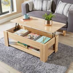 Nordara Oak Wooden Lift Top Coffee Table With Storage & Shelf in Brown - Size: 120 cm x 70 cm - thumbnail 6