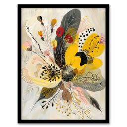 Artery8 Abstract Flower Bouquet Muted Tones Folk Art Framed Art Print in Beige - Size: A4 - thumbnail 1