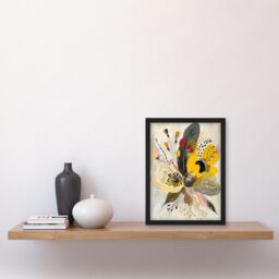 Artery8 Abstract Flower Bouquet Muted Tones Folk Art Framed Art Print in Beige - Size: A4 - thumbnail 4