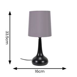 ValueLights Teardrop Pair of Compact Fabric Shades Black Bedside Touch Table Lamps in Grey - thumbnail 7