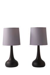 ValueLights Teardrop Pair of Compact Fabric Shades Black Bedside Touch Table Lamps in Grey - thumbnail 6