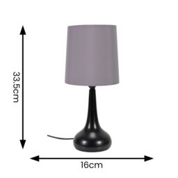 ValueLights Teardrop Pair of Compact Fabric Shades Black Bedside Touch Table Lamps in Grey - thumbnail 4