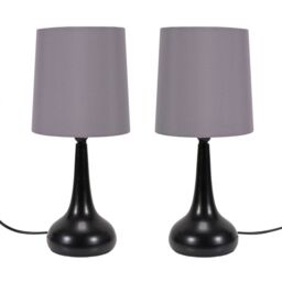 ValueLights Teardrop Pair of Compact Fabric Shades Black Bedside Touch Table Lamps in Grey - thumbnail 2