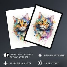 "Artery8 Wall Art Print Floofster Fluffy Cat Lovers Gift Watercolour Pet Portrait Painting Artwork Art Framed - Size: W12"" x H16""" - thumbnail 2