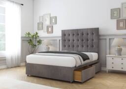 "Sloomy Alabama Naples Divan Bed Base No Drawers With 26"" Strutted Headboard in Grey - Size: Small Single" - thumbnail 4