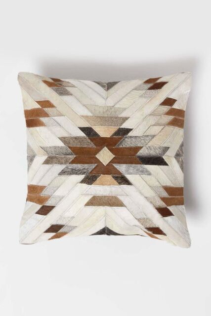 Homescapes Geometric Star Leather Cushion 45 x 45 cm in Brown - Size: 45 cm x 45 cm - image 1