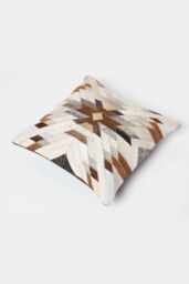 Homescapes Geometric Star Leather Cushion 45 x 45 cm in Brown - Size: 45 cm x 45 cm - thumbnail 5