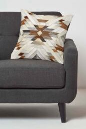 Homescapes Geometric Star Leather Cushion 45 x 45 cm in Brown - Size: 45 cm x 45 cm - thumbnail 2