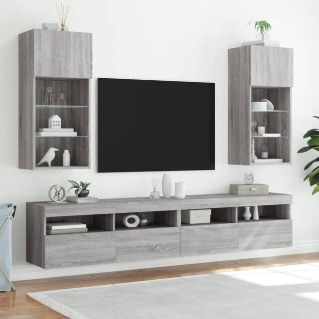 Berkfield Home TV Cabinets with LED Lights 2 pcs Grey Sonoma 40.5x30x90 cm - image 1