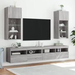 Berkfield Home TV Cabinets with LED Lights 2 pcs Grey Sonoma 40.5x30x90 cm - thumbnail 1