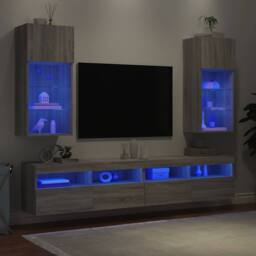 Berkfield Home TV Cabinets with LED Lights 2 pcs Grey Sonoma 40.5x30x90 cm - thumbnail 4