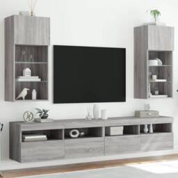 Berkfield Home TV Cabinets with LED Lights 2 pcs Grey Sonoma 40.5x30x90 cm - thumbnail 2