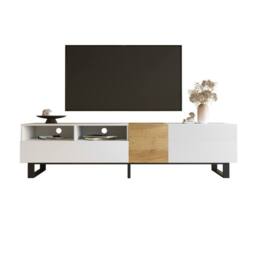 Matteo Modern White & Wood Look TV Cabinet with Storage & Metal Feet - 180cm - thumbnail 5