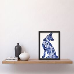 "Artery8 Blue German Shepherd Floral Pattern Watercolour Framed Wall Art - Size: W12"" x H16""" - thumbnail 4