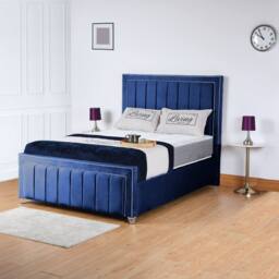 UK Bed Furniture Fiona Gas Lift Storage Upholstered Bed with 48 Inch Headboard in Blue - Size: Double - thumbnail 1